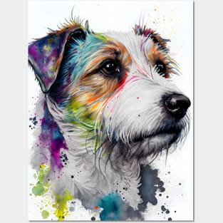 Watercolor Jack Russell Terrier with Rainbow Colors Posters and Art